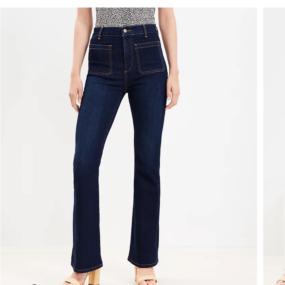 Patch Pocket High Rise Slim Flare Jeans in Classic Dark Indigo Wash